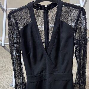 Bebe Elegant Black Lace Long Sleeve Jumpsuit